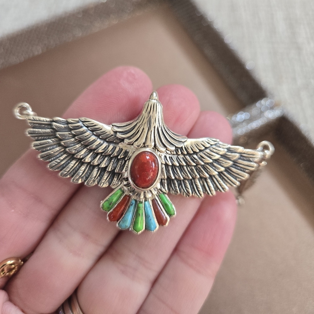 Sterling Silver Thunderbird Gemstone Necklace - image 4